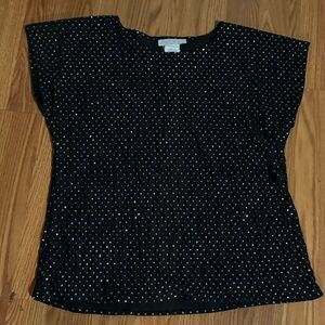 Jessica Michelle Vintage Black Silver‎ Rhinestone Studded ShortSleeve Top Size S